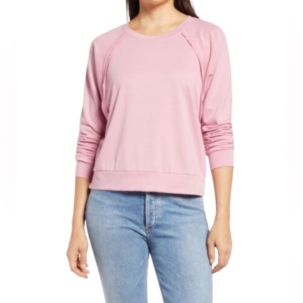 Gibsonlook Mauve Pink Long Sleeve Raw Edge Crewneck Pullover Sweatshirt …